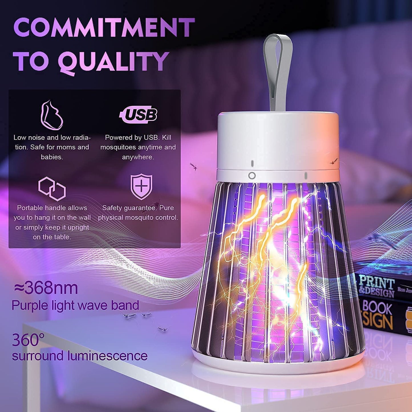 USB Rechargeable Mosquito Killer Lamp – Silent UV Insect Trap for Home & Bedroom