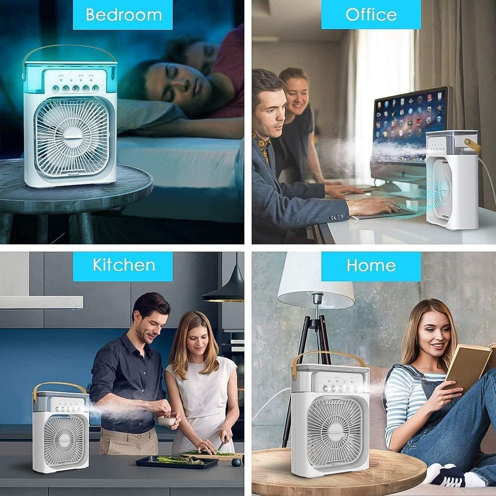 Portable Mini Air Cooler Fan with Water Mist & LED Light – USB Rechargeable