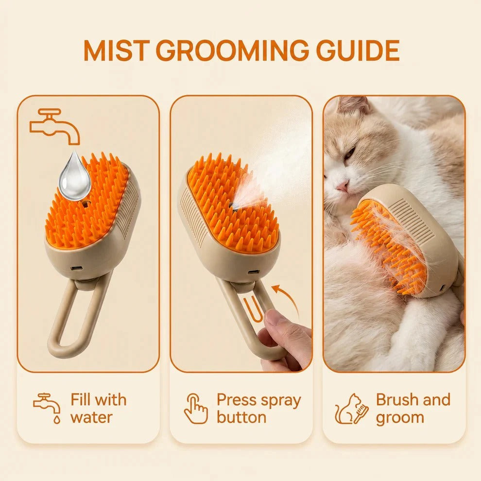 3-in-1 Steam Spray Pet Grooming Brush for Dogs & Cats | Self-Cleaning Deshedding Comb