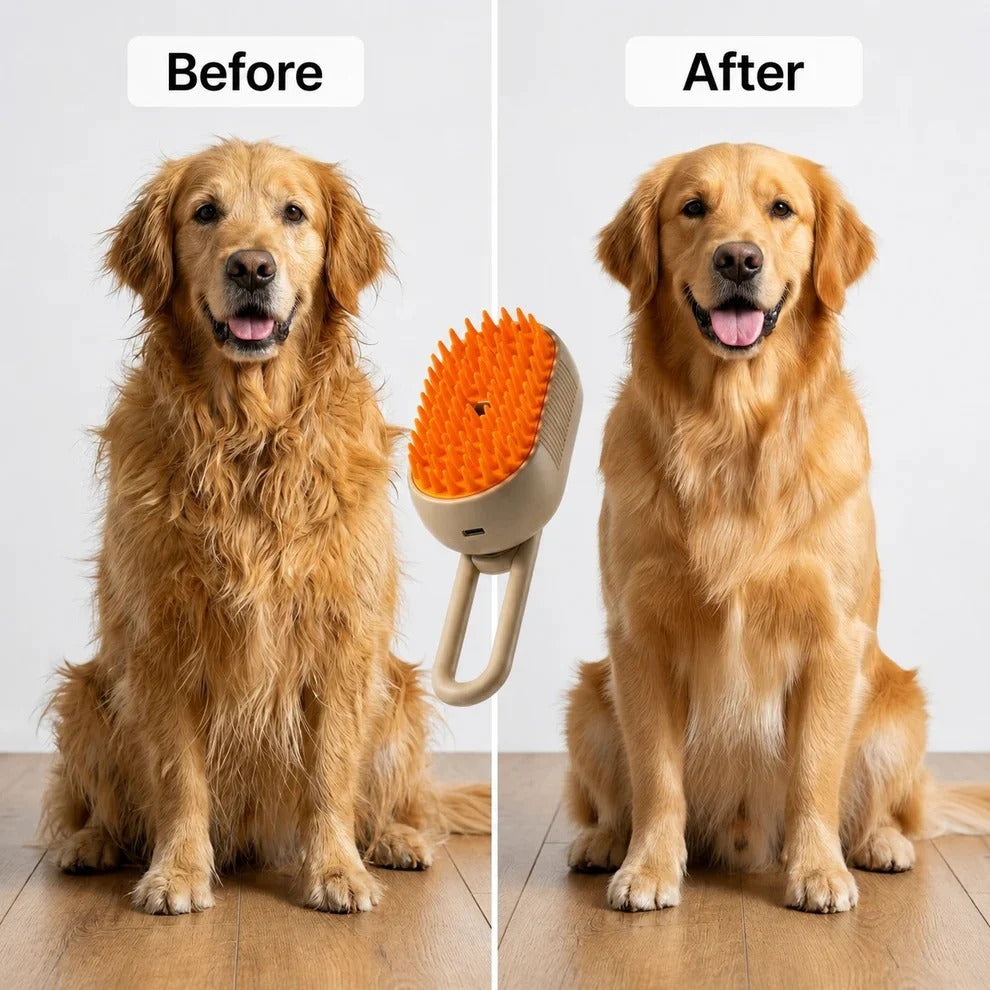3-in-1 Steam Spray Pet Grooming Brush for Dogs & Cats | Self-Cleaning Deshedding Comb