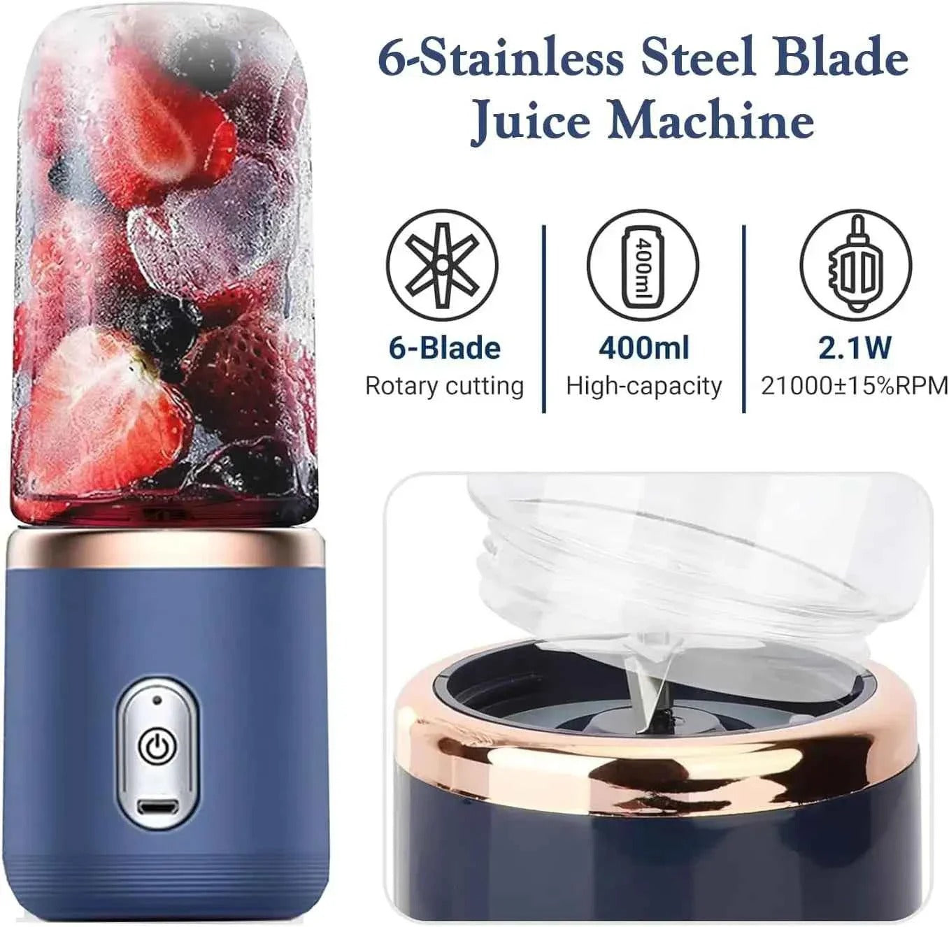 Portable USB Rechargeable Personal Blender Bottle – Mini Juicer Mixer for Smoothies & Shakes