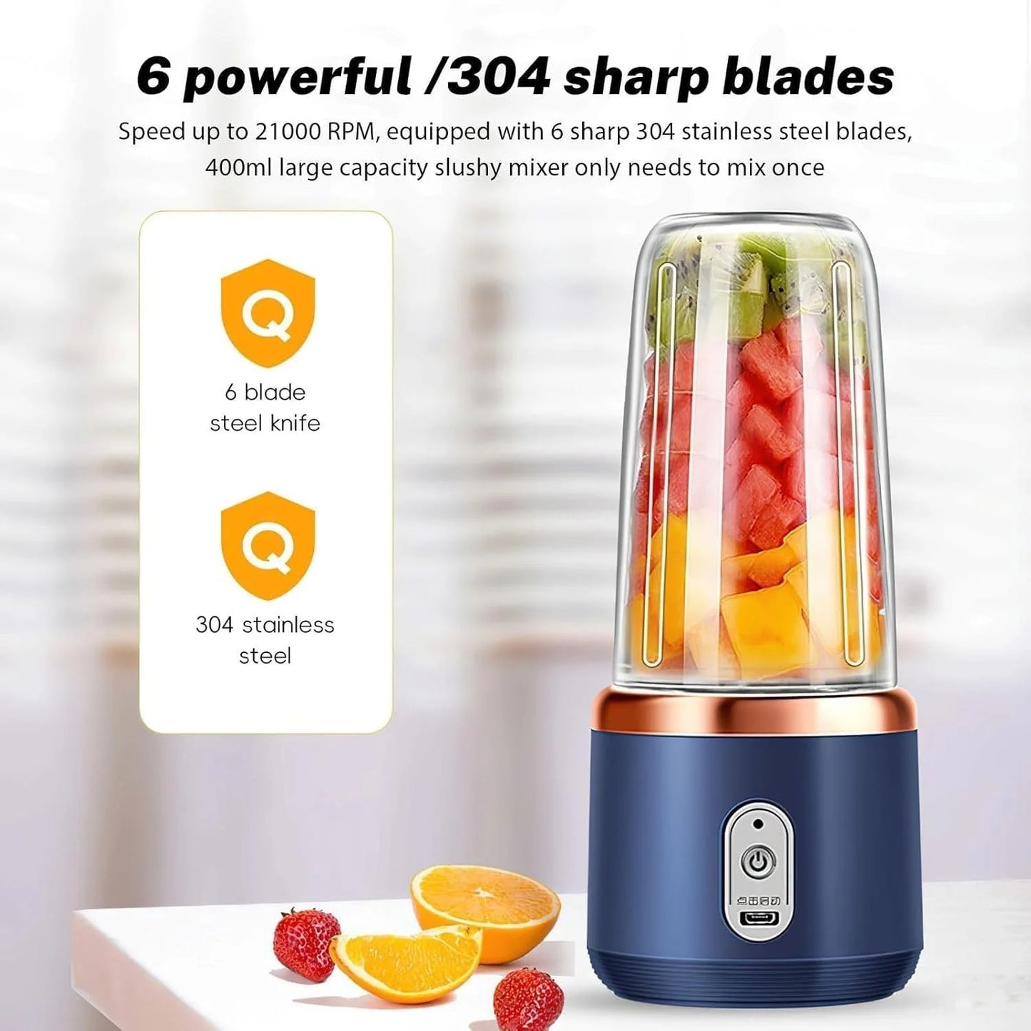 Portable USB Rechargeable Personal Blender Bottle – Mini Juicer Mixer for Smoothies & Shakes
