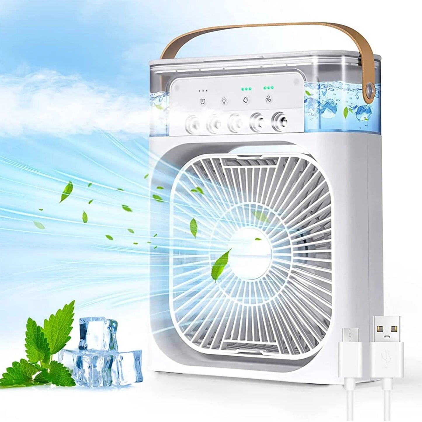 Portable Mini Air Cooler Fan with Water Mist & LED Light – USB Rechargeable